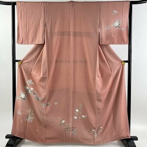 付下げ 身丈162cm 裄丈62.5cm S 袷 枝花 草花 ぼかし ピンク 正絹 秀品 【中古】