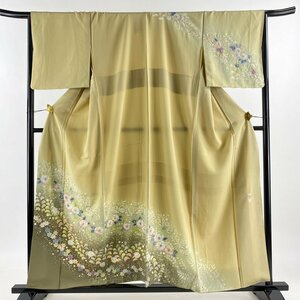 訪問着 身丈157cm 裄丈67cm M 袷 落款 辻が花 ぼかし ベージュ 正絹 美品 名品 【中古】