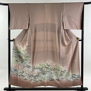 色留袖 身丈154cm 裄丈66.5cm M 袷 落款 家屋 松竹梅 ピンク 正絹 優品 一つ紋 【中古】