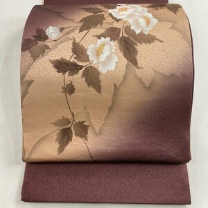 袋帯 美品 名品 丹下雄介 落款 やまと 枝花 金彩 赤紫 お太鼓柄 正絹 【中古】