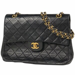 シャネル CHANEL マトラッセ Wフラップ チェーン ショルダー ココマーク ハンドバッグ ショルダーバッグ レザー ブラック レディース 中古