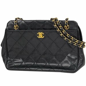 シャネル CHANEL ココマーク チェーン ショルダーバッグ マトラッセ トート ショルダーバッグ キャビアスキン ブラック レディース 中古