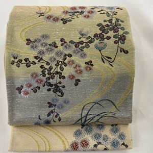 袋帯 美品 名品 百々世草子 菊 流水 金糸 薄緑 六通 正絹 【中古】