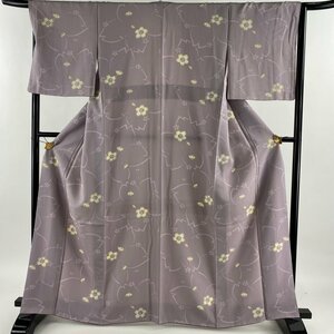 小紋 身丈163.5cm 裄丈66cm M 袷 桜 灰紫 正絹 秀品 【中古】