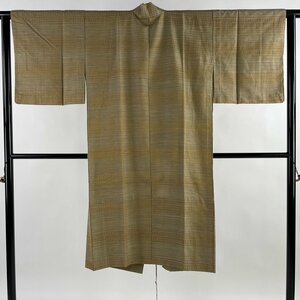 道中着 身丈114cm 裄丈61.5cm S 和装コート着物衿 幾何学 山吹茶色 正絹 美品 逸品 【中古】