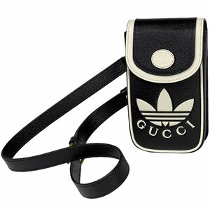 グッチ GUCCI GGロゴ ミニ ショルダーバッグ Adidas アディダス コラボ ポーチ ショルダーバッグ レザー ブラック 721794 レディース 中古