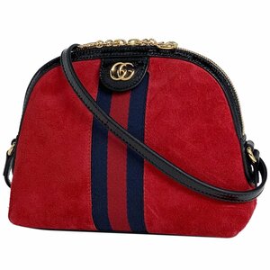 【在庫一掃】 グッチ GUCCI オフィディア ショルダーバッグ シェリーライン GG スエード レッド 499621 レディース 【中古】