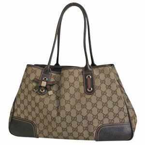 【在庫一掃】 グッチ GUCCI プリンシー トートバッグ リボン シェリーライン ウェブ GGキャンバス ブラウン 163805 レディース 中古