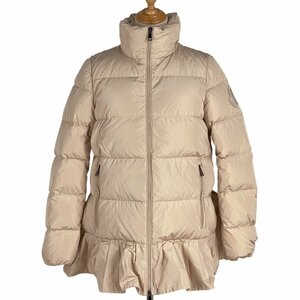 【在庫一掃】 モンクレール MONCLER ロゴ ワッペン ダウンジャケット フリル B51300 アウター ピンクベージュ レディース 【中古】