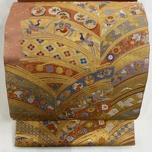 袋帯 美品 名品 落款 長嶋成織物 瀞金錦 吉祥翠松文 金糸 本金箔 薄小豆 六通 正絹 【中古】