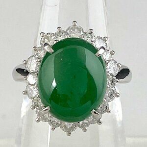 Нефритовое дизайнерское кольцо платиновое кольцо просто бриллиантовое кольцо 11,5 Pt900 шисневые бриллианты [использовали]