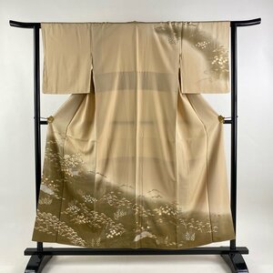 訪問着 身丈154.5cm 裄丈63.5cm S 袷 ますいわ屋 松竹梅 波 金糸 金彩 ベージュ 正絹 美品 秀品 【中古】