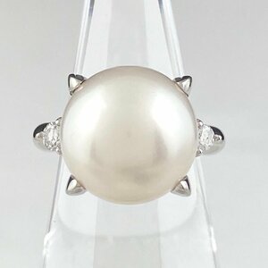  pearl te The Yinling g platinum ring mere diamond pearl ring 11 number Pt900 pearl diamond lady's [ used ]