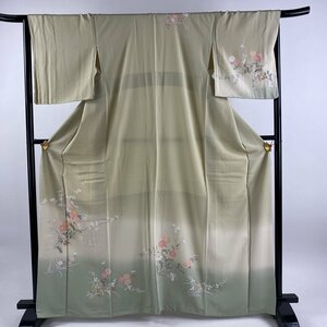 訪問着 身丈163.5cm 裄丈67cm M 袷 菊 枝梅 ぼかし ベージュ 正絹 美品 秀品 【中古】