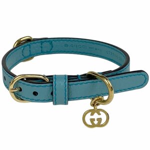 グッチ GUCCI GGロゴ 首輪 小型用 ペット用品 ペット用首輪 レザー ライトブルー レディース 【中古】