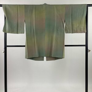  door garment length 87.5cm sleeve length 67.5cm L Japanese clothes coat bokashi ash green silk beautiful name of product goods [ used ]