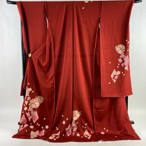 振袖 身丈187cm 裄丈76cm 未仕立て 仮絵羽 桜 雪輪 金彩 赤 正絹 美品 名品 【中古】