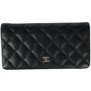 シャネル CHANEL ココマーク 二つ折り 長財布 CC マトラッセ 長財布 キャビアスキン ブラック A31509 レディース 【中古】