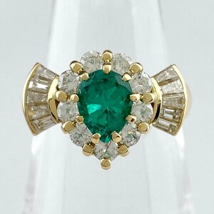  emerald te The Yinling gYG yellow gold mere diamond ring ring 13.5 number K18 emerald diamond lady's [ used ]