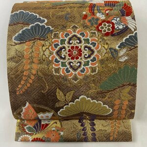 袋帯 美品 秀品 華文 松 金糸 箔 金色 六通 正絹 【中古】