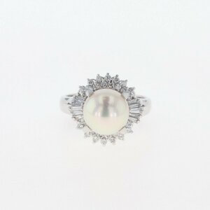 パール デザインリング プラチナ メレダイヤ 指輪 真珠 リング 10.5号 Pt900 パール ダイヤモンド レディース 【中古】