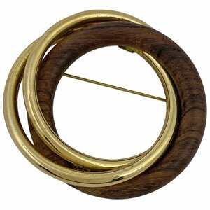  Christian Dior Christian Dior wood design brooch 3 ream Circle brooch GP Gold Brown lady's [ used ]
