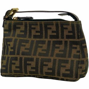 【ジャンク品】フェンディ FENDI ズッカ柄 ポーチ ハンドバッグ 化粧ポーチ キャンバス ブラウン 26580 レディース 【中古】