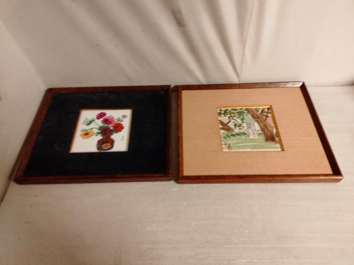 2 old ceramic board paintings, frames are damaged, artwork, painting, others