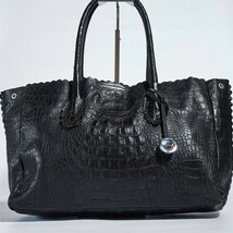 美品 フルラ トートバッグ 本革 クロコ レザー FURLA ブラック 黒色 ビジネスバッグ ブリーフケース メンズ 大容量 仕事 A4可 肩掛け可 鞄_画像2