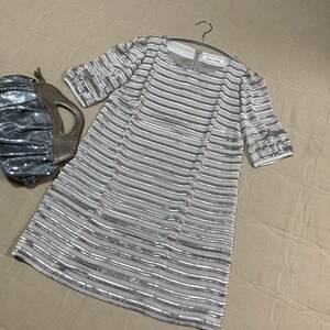 1233* Leilian Cara ok rus7~9* chiffon & silver fringe. tunic One-piece *