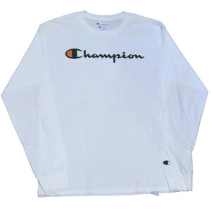 新品 L US限定 Champion Logo Tee White チャンピオン ロゴ 長袖 Tシャツ ホワイト 白