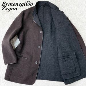 極美品・ほぼ未使用 Ermenegildo Zegna エルメネジルドゼニア ノーカラージャケット テーラードジャケット ウール チャコール XL
