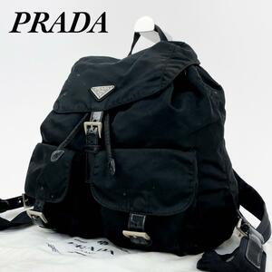 美品・人気モデル PRADA プラダ バックパック リュック 白タグ 三角プレート ナイロン レザー ブラック 保存袋