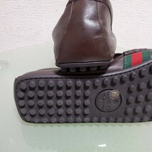 GUCCI グッチ レザーローファー ドライビングシューズ 8.5 約27㎝ シェリーライン ダークブラウン 本革 高級靴 イタリア製 美品_画像7