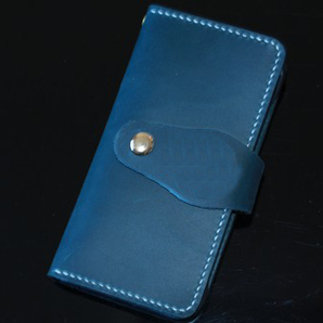 サービス品handmade手縫い本革 iphone12mini手帳カードいれケースブルー限定1点の画像1
