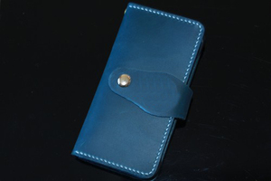 サービス品handmade手縫い本革 iphone12mini手帳カードいれケースブルー限定1点