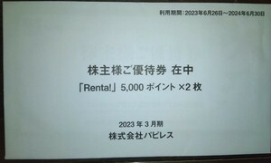 パピレス　Renta!　株主優待券　11,000円相当　電子書籍①