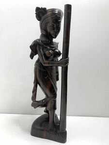 インドネシア　バリ　木彫一刀彫　縞黒檀 仏教美術　裸婦像　スマラン　●オブジェ インテリア 置物 