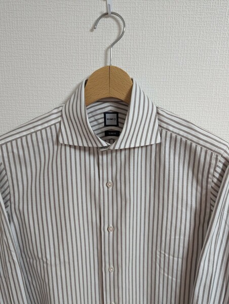 極美品　BEAMS F　ビームスエフ　シャツ　ドレスシャツ　39　ブラウン　ストライプ　オックスフォード　日本製
