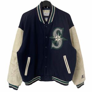 ■激レア■90s USA製 STARTER SEATTLE MARINERS ウール レザー スタジャン L XL相当 スターター シアトル マリナーズ 袖革 ビンテージ