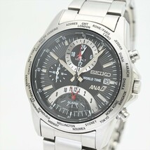 美品 SEIKO/WORLD TIME●ANA クロノグラフ 5T82-0AJ0 アラーム付 黒 ブラック 純正ベルト付 クオーツ 電池交換済 メンズ腕時計 純正ベルト_画像3