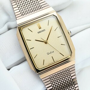 SEIKO/DOLCE●1989年製 9531-5160 クオーツ 電池交換済 セイコー ドルチェ ゴールド 金色 メンズ腕時計 ビンテージ 角型 中古 1円～