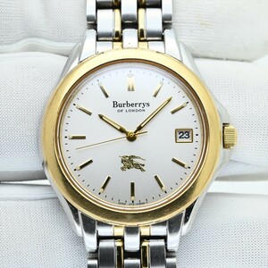 Burberry/バーバーリー●シチズン製クオーツ 4713-4172624 電池交換済 メンズ腕時計 純正ベルト ビンテージ コンビ 日常生活防水 中古 1円