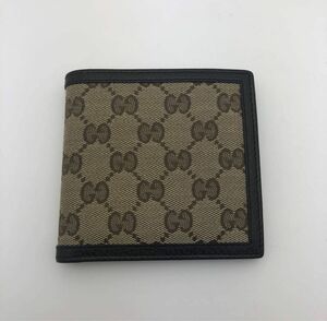 グッチ　GUCCI 二つ折り財布　GGライン　ミニ財布　ブラウン　箱付き