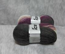 輸入　毛糸　Ice Yarns　アンゴラバティーク　アンゴラ20％　ウール20％　100g×2個セット　グレー＆パープル　トルコ　海外_画像9