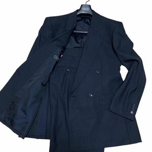 希少XLサイズ！　LANVIN COLLECTION ストライプスーツ　ダブルジャケット　ネイビー　ランバン　高級ウールスーツ　 【1円スタート】