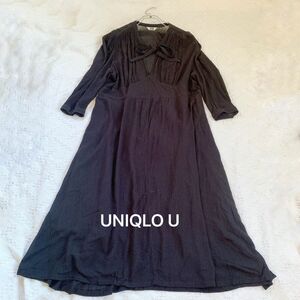 UNIQLO U ロングワンピース　黒　Mサイズ　Aライン ゆったり 体型カバー　パフスリーブ