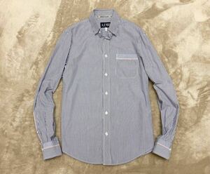 大人気！極美品【ARMANI JEANS】アルマーニジーンズ「大人の気品」ストライプ柄 長袖シャツ 紺×白/L◆春物