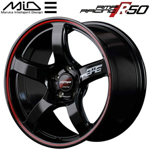 MID RMP RACING R50 ホイール4本 ブラック/リムレッドライン 5.0-15 4H100+45