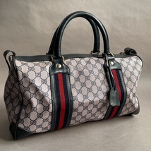 MS753 オールドグッチ GUCCI ボストンバッグ シェリーライン GGスプリーム 鍵付き (検)ブランド レディース ハンドバッグ ロック 錠_画像1